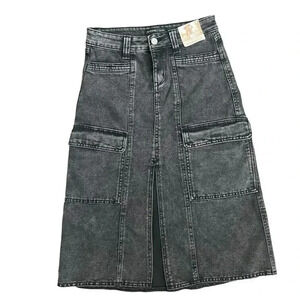 Sincerely Jules Cargo Denim Midi Skirt Black Size 1/25 Front Slit